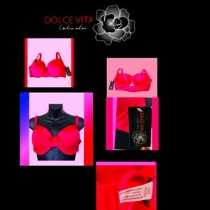 DOLCE VITA INTIMATES HOT PINK SATIN TRIM PUSH UP BRA SIZE 38C NWT